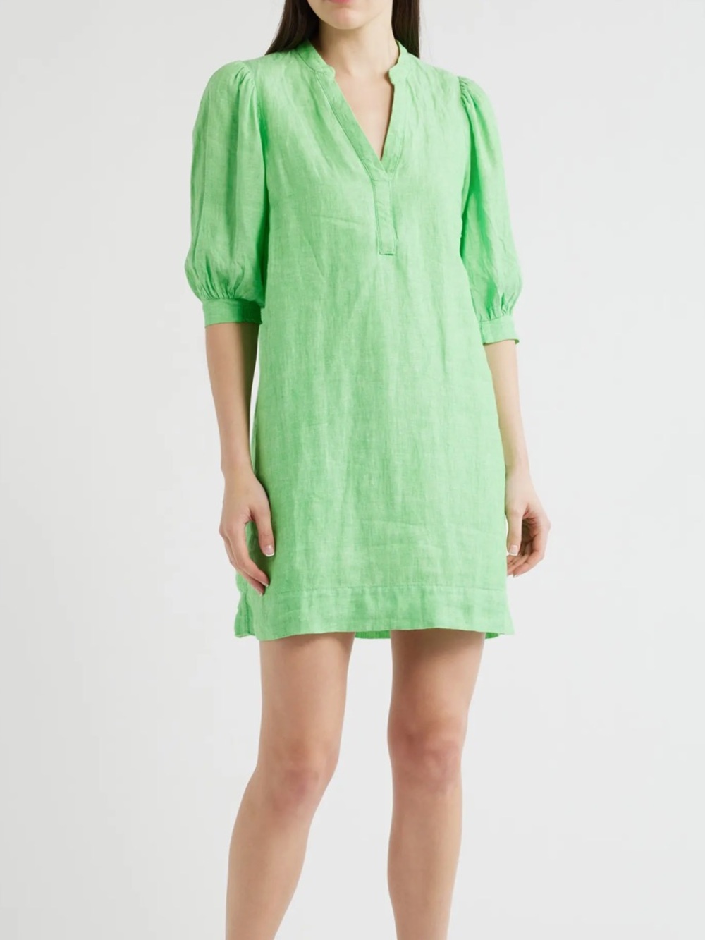Lily Pulitzer Maileigh elbow Linen V-Neck Puff Sleeve Mini Dress in Lime Green